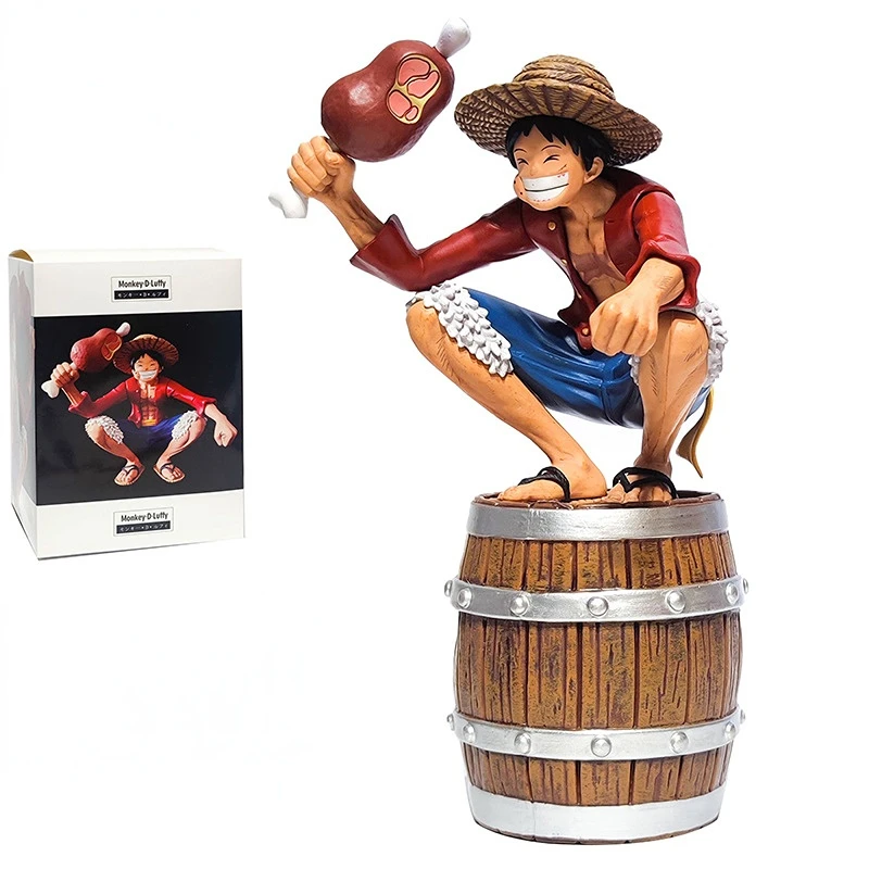 

2023New 24cm Anime One Piece Ros Luffy PVC Squatting Cuve Eat Meat Action Monkey D Luffy Model Toy For Christmas Gift