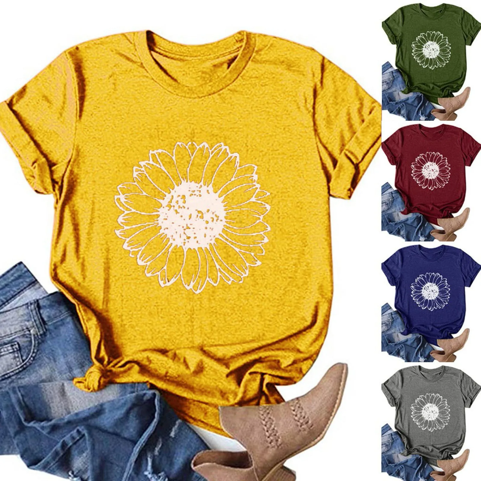 

Женская футболка с 3D-принтом подсолнуха, свободные женские топы, Повседневная Уличная одежда, футболка с коротким рукавом и круглым вырезом...