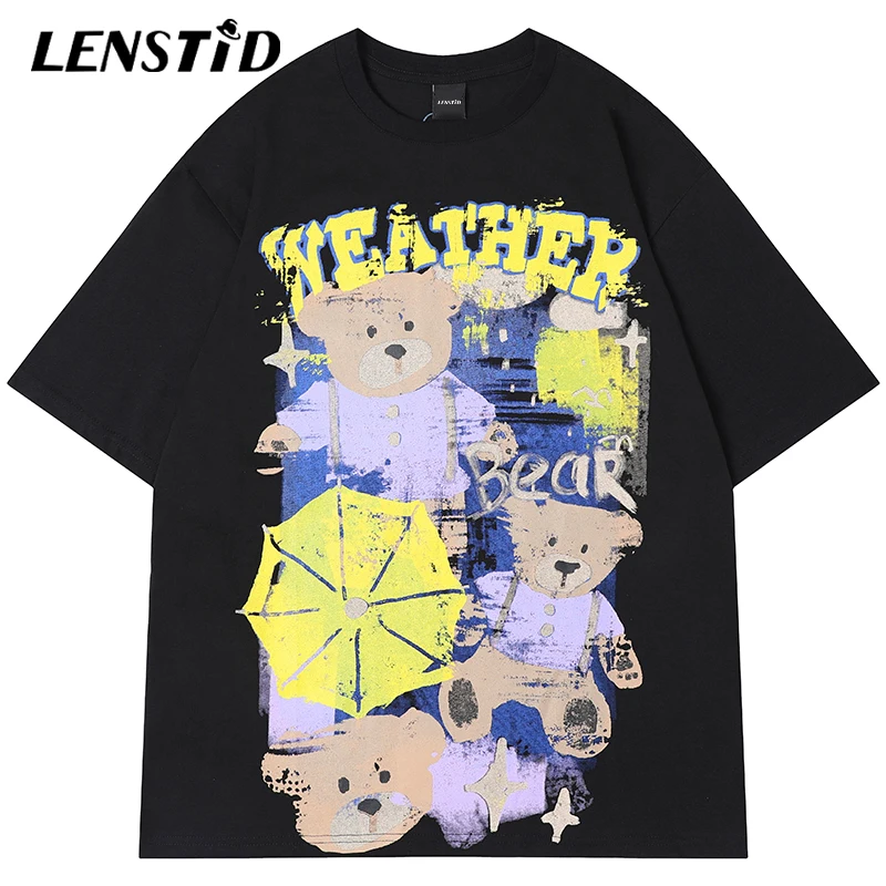 

Футболка мужская с коротким рукавом, повседневная хлопковая тенниска в стиле хип-хоп, с принтом медведя и граффити, уличная одежда в стиле Харадзюку, лето 2023