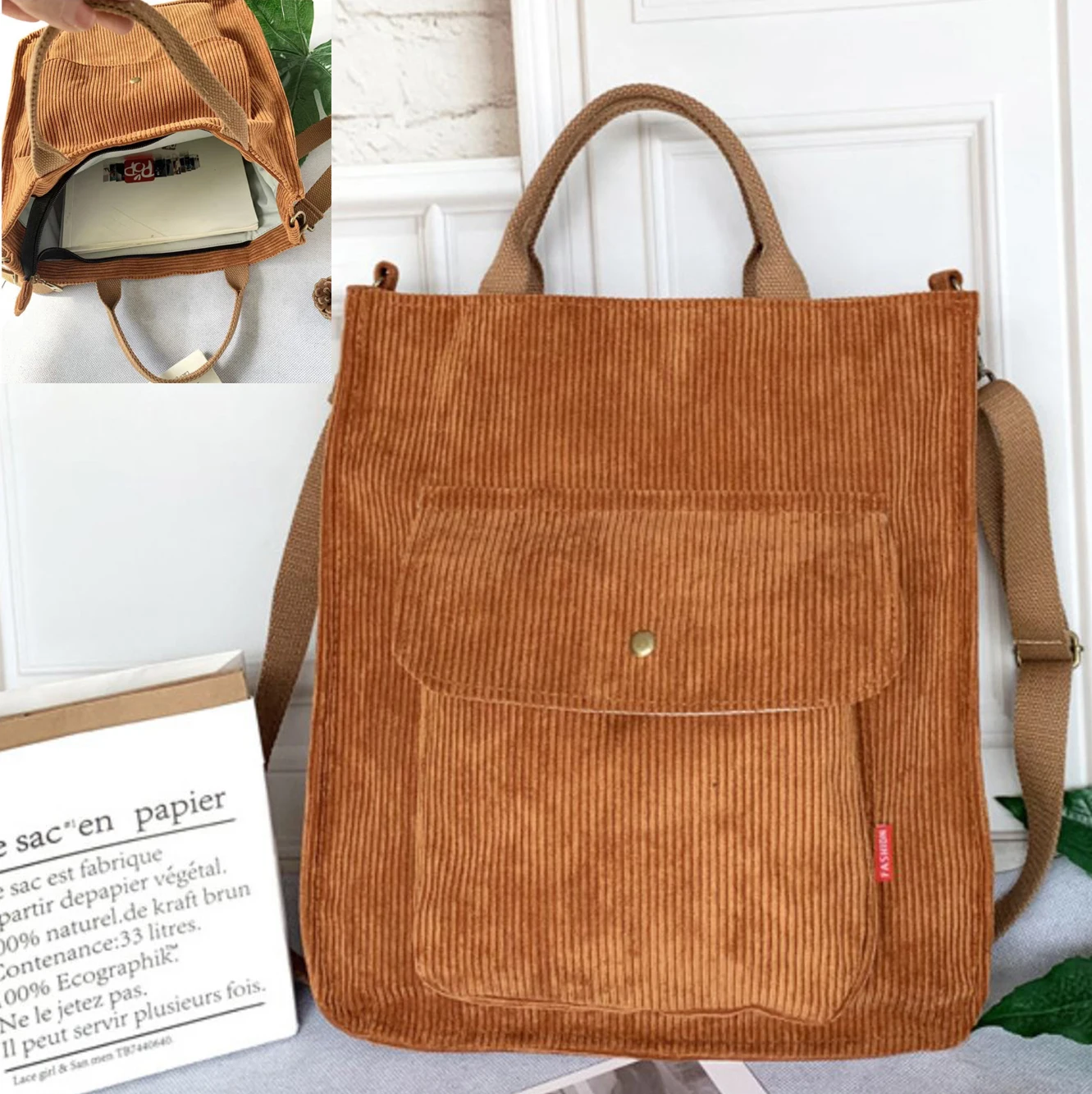 

Женская Вельветовая сумка через плечо, винтажные модные сумки через плечо для покупок, сумки на молнии для девушек, студенческие сумки, Повс...