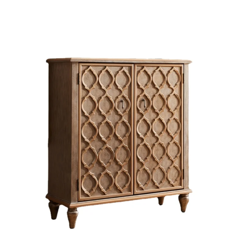

Zc American Idyllic Style Solid Wood Shoe Cabinet Living Room Balcony Storage Locker