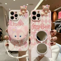 disney linabell 3d stereo with lanyard vanity mirror phone cases for iphone 13 12 11 pro max mini xr xs max 8 x 7 back cover