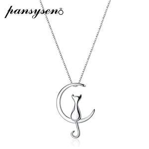 Женское Ожерелье из чистого серебра 925 пробы PANSYSEN, маленькие ожерелья-чокеры, изящная бижутерия, Очаровательная подвеска котенок пробы
