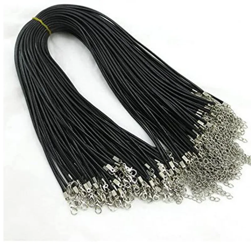 

100PCS 1.5mm Black Wax PU Leather Cord Rope Necklace Rope 43+5cm Chain Lobster Clasp DIY Jewelry Accessories