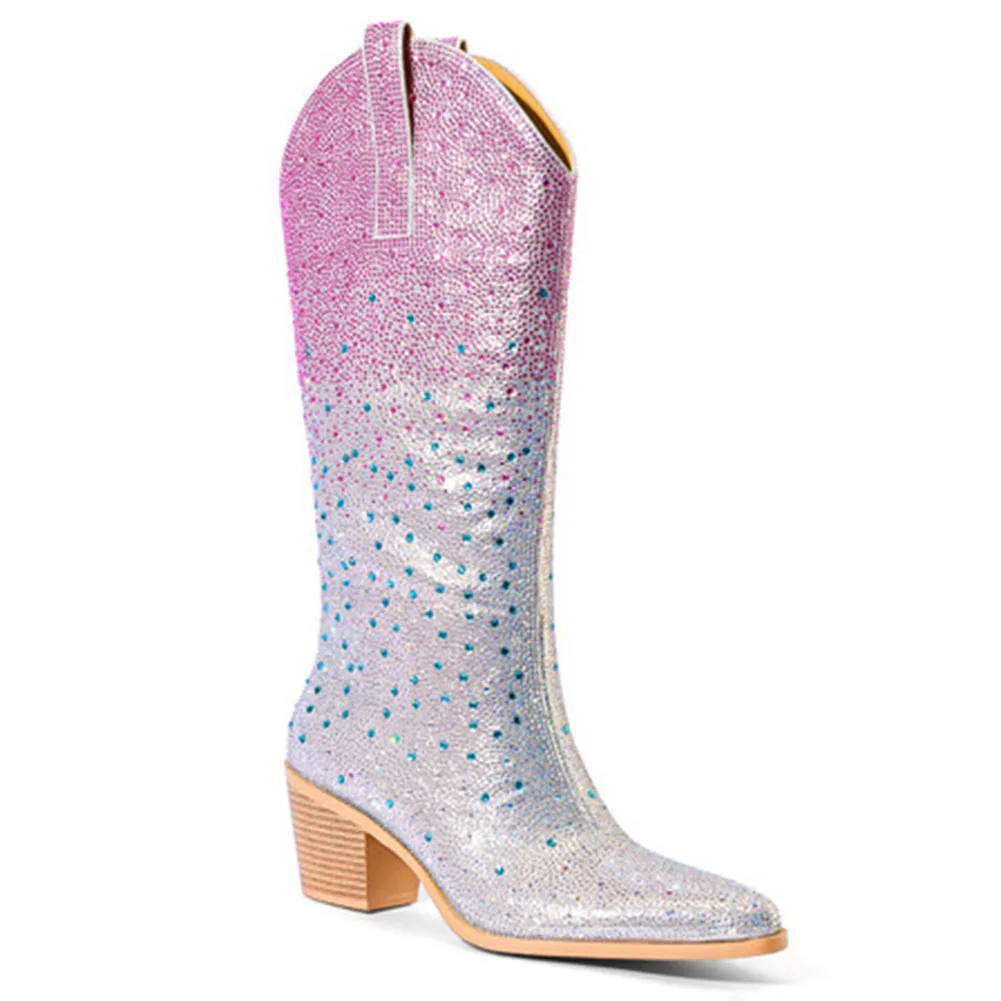 

Cowgirl женские ковбойские сапоги 2023 новые модные блестящие женские сапоги до колена, ковбойская обувь, удобные женские сапоги