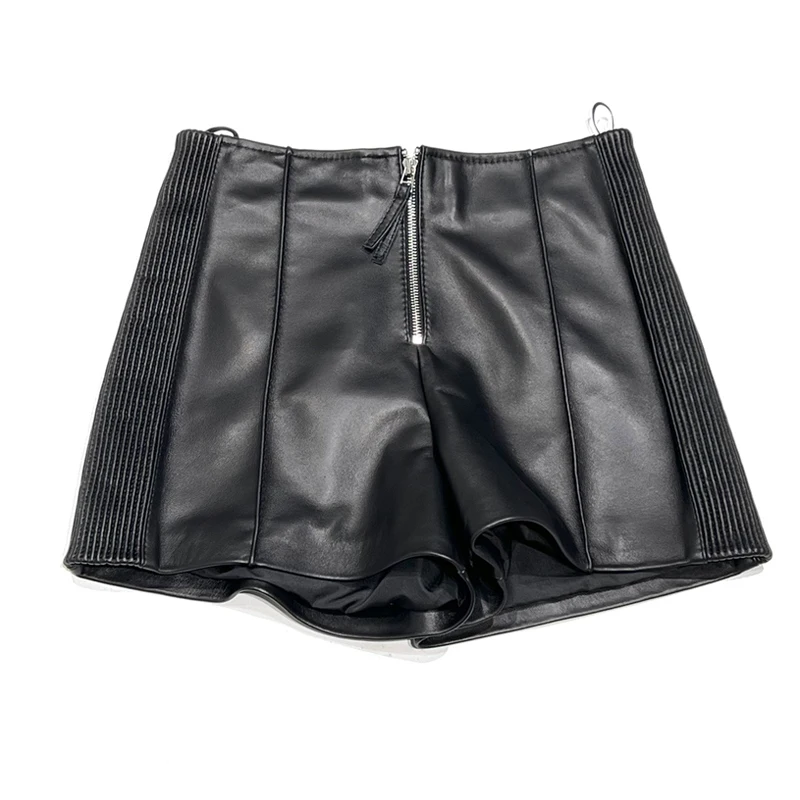 New Fashion Clothing New Genuine Leather Shorts Women Waist Booty Mini Sexy Short Feminino zipper