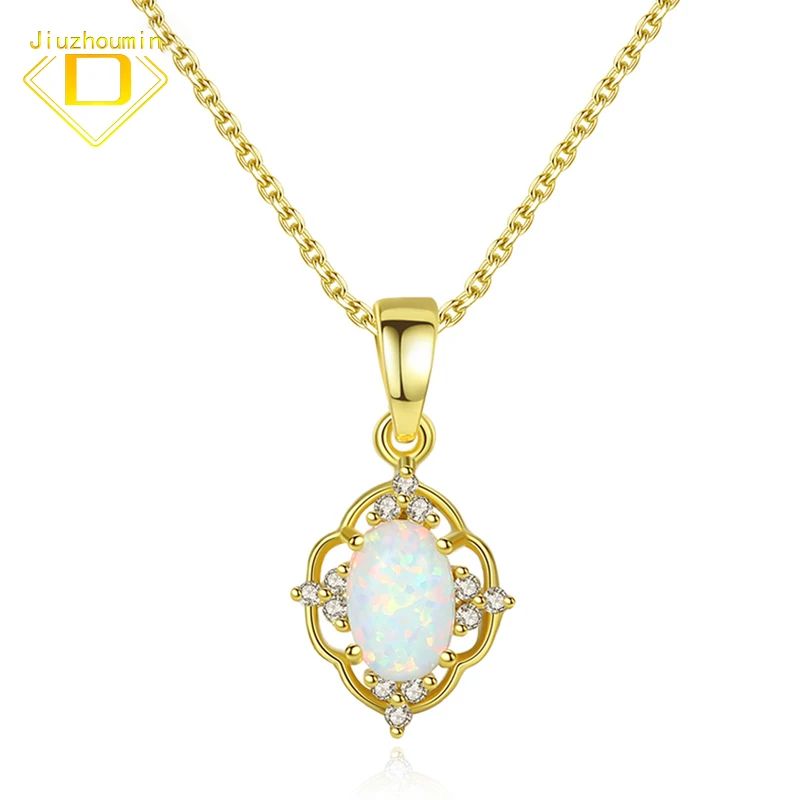 

Luxury Opal Gemstone Solid 925 Sterling Silver Pendants Necklace for Women Blue Stone Clavicle Chain Fine Jewelry Christmas Gift