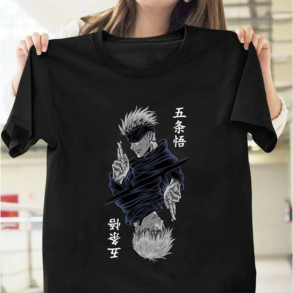 

Women T-Shirts Fashion Jujutsu Kaisen Satoru Gojo Anime Print Lady Short Sleeve Women's T Shirt Black White Short Sleeve Tops