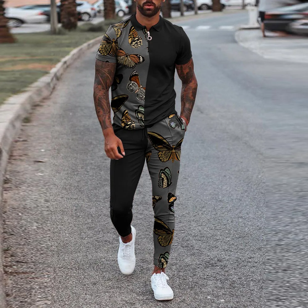 Men's Slim Fit Set Solid Color Fashion Trend Youth Casual Set Europe and America 2023 Summer Men Clothing Tracksuit Sweatpants