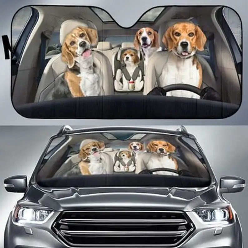 

Beagle Family Funny Safe Driver Auto Sun Shade Car Accessories, Windshield Sunshade, Custom Animal Pattern Sunshade