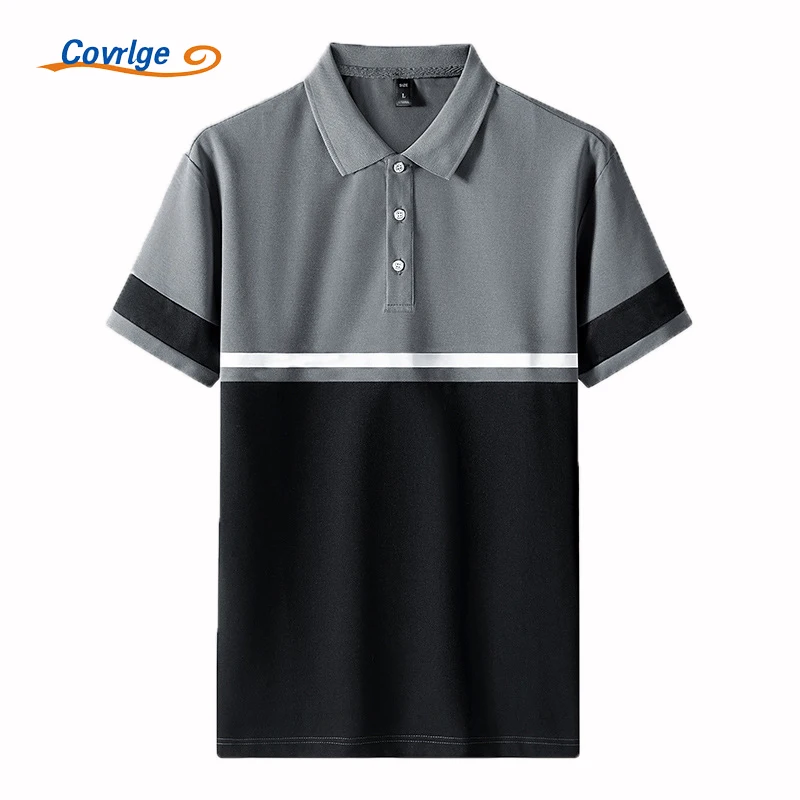 

Covrlge Contrast Color Striped POLOShirt Men's Summer New Solid Color Business Short-sleeved Stand-up Collar Men Slim Top MTP207