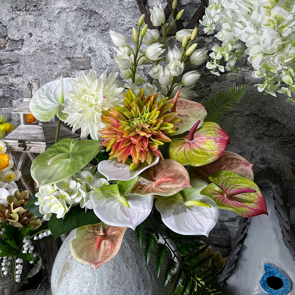 

SunMade 3D Printing Latex Flamingo Flower White Anthurium Living Room Decoration Home Garden Decor Fake Flowers Red Flores