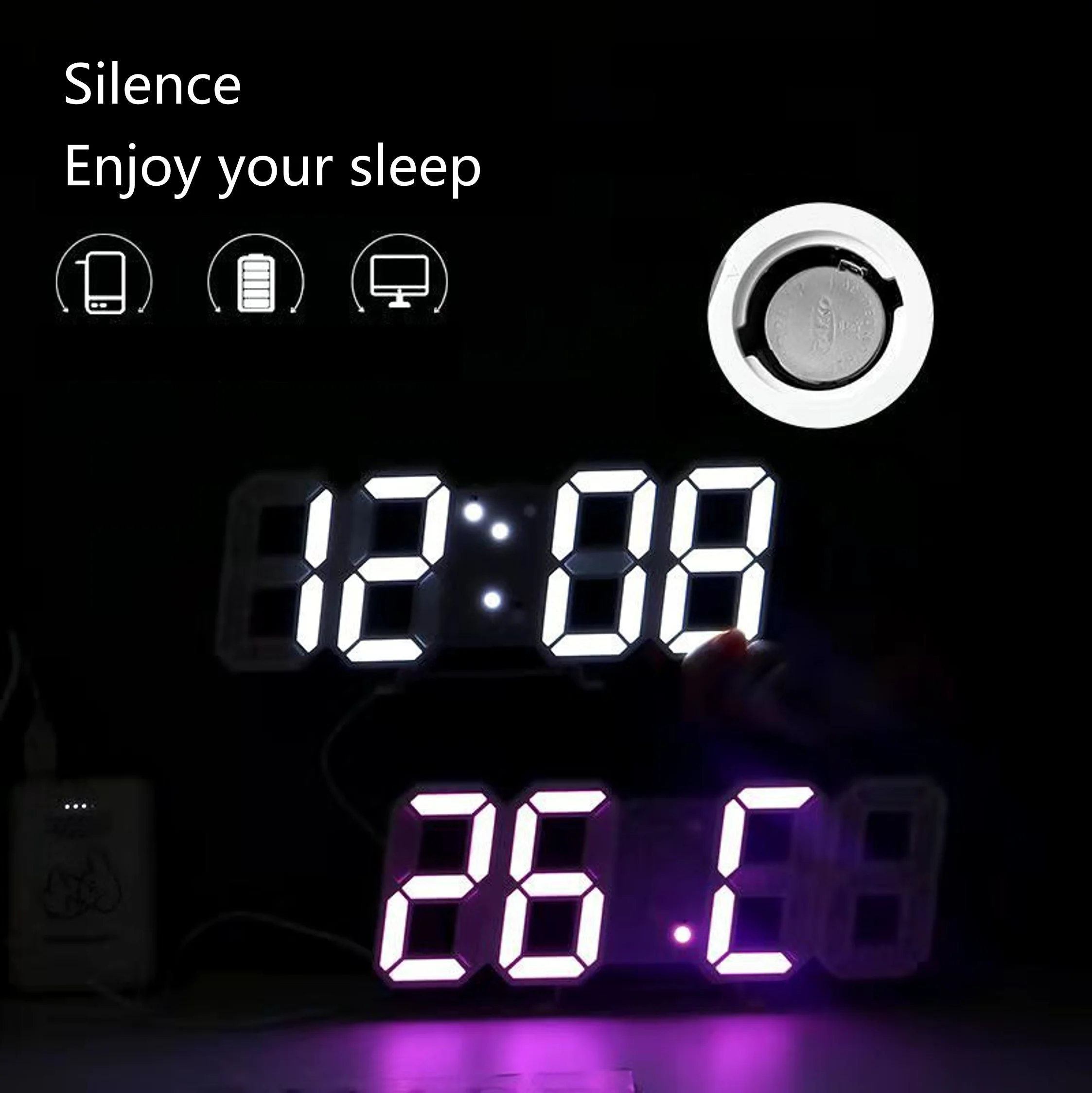 

3D Large LED Digital Wall Clock Date Time Electronic Display Table Alarm Clock Wall Home Decor Home Living Room Decoration