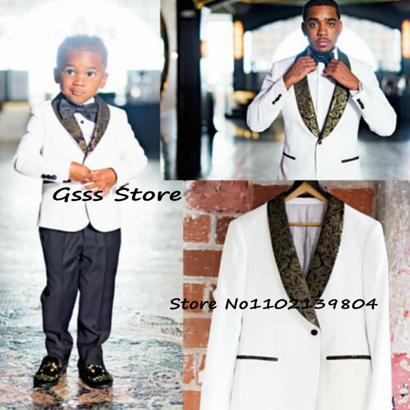 

Boys Suit Wedding Tuxedo White 2 Piece Formal Shawl Collar Kids Blazer Pant Suit Child Party Dress costume enfant garçon