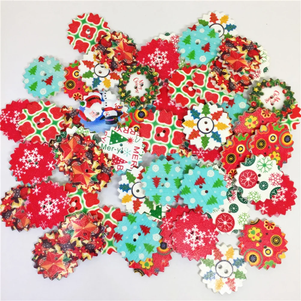 

Buttons Wooden Christmas Sewing Wood Crafts Button Holes Diy Round Holiday Stars Clothing Brown Printed Theme Decorative Studs