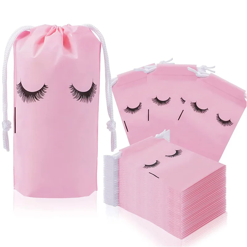

50pcs Eyelash Aftercare Bags Plastic Bags Travel Cosmetic Lash Pouch EVA Bags with Drawstring for Women Girls Makeup Supplies