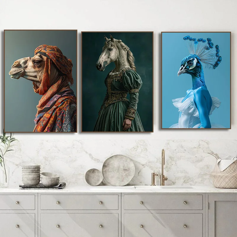 Плакат с Львом в костюме кролик платье Павлин сова корова обезьяна утка лошадь