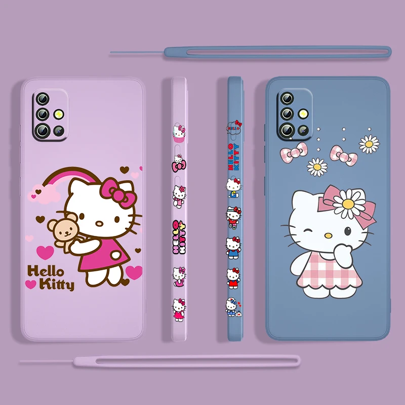 

Anime Hello Kitty Girls For Samsung Galaxy A73 A53 A33 A52 A32 A22 A71 A51 A21S A03S A50 4G 5G Liquid Left Rope Phone Case Cover