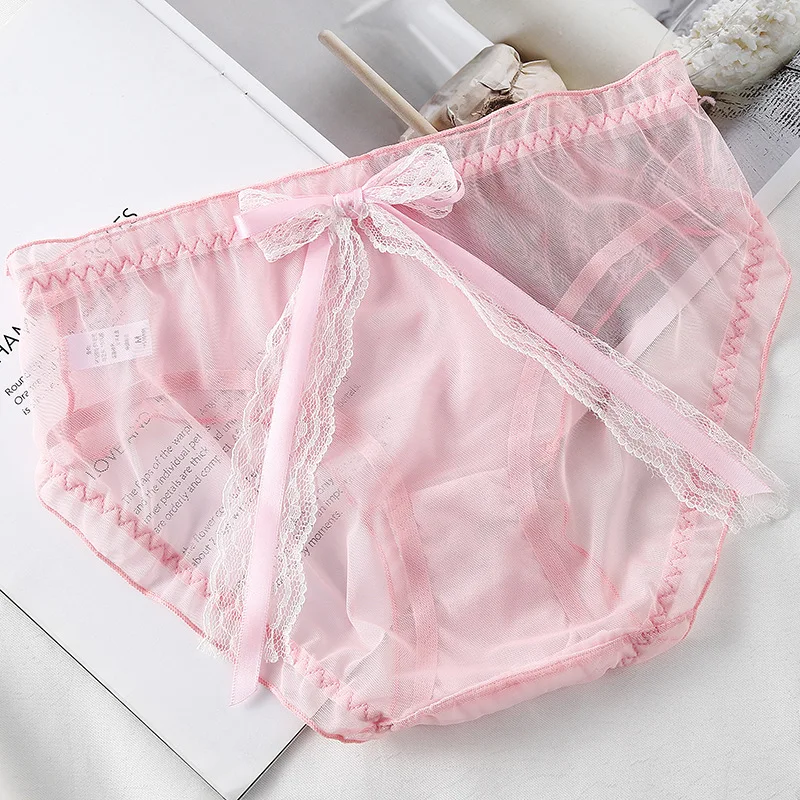 

Mesh Transparent Sexy Lace Bow Thin Breathable Women's Underwear High Elasticity Japanese Style Cute Lovely Sweety Panties