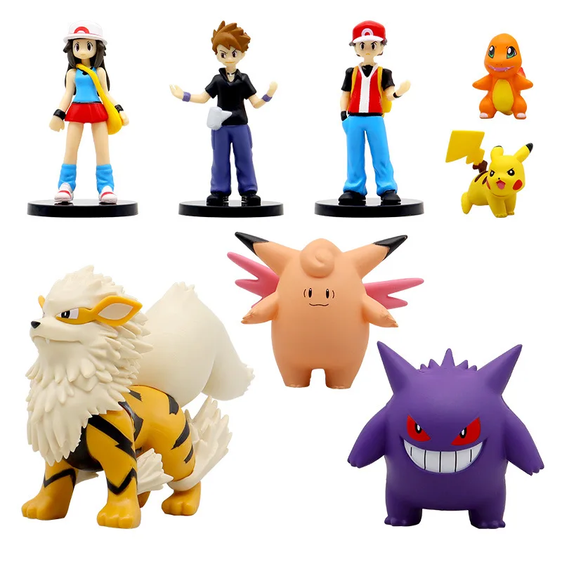 

8Pcs Pokemon Pikachu Arcanine Charmander Gengar Action Figure Model Doll Anime Cartoon Desktop Ornaments Boys Toys Child Gifts