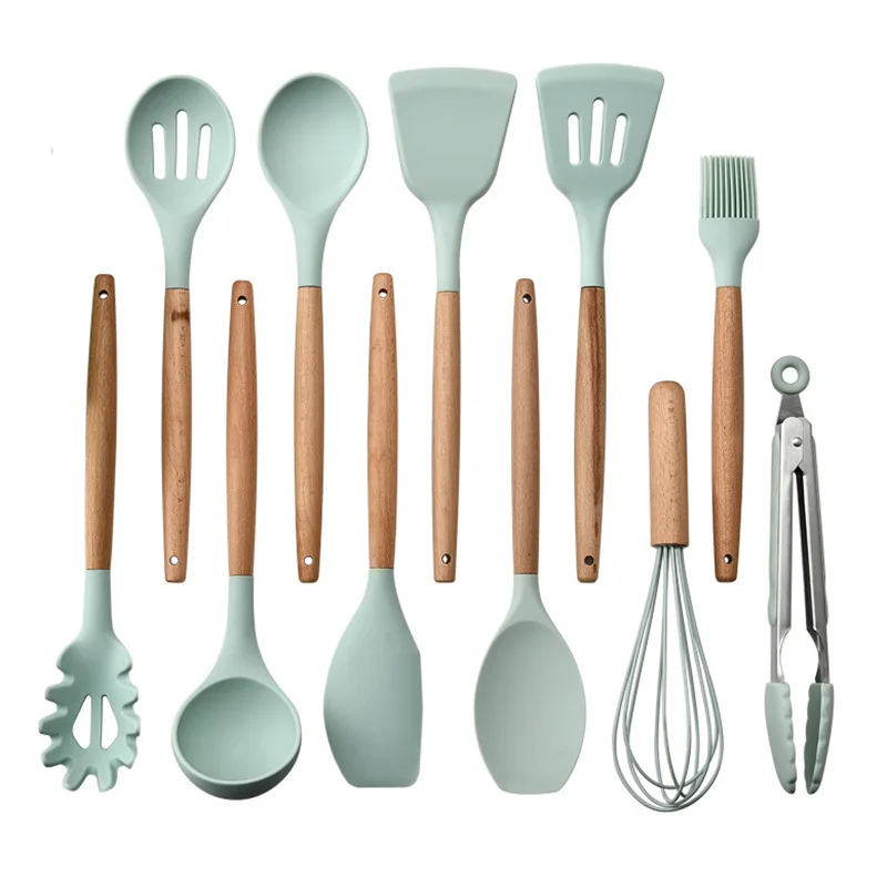 

Top Seller Accessories Cooking Tools Kitchenware 12 Pieces In 1 Set Silicone Kitchen Kitchen Utensils With Wooden Handles