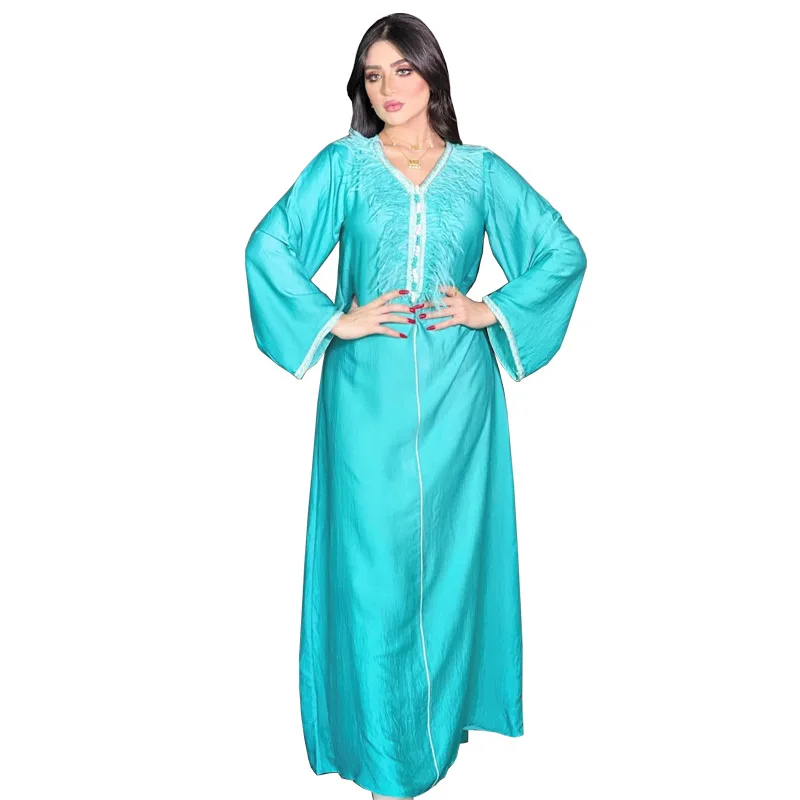 

Ab134 Arab Dubai Dress Middle East 2023 New Muslim Fashion Feather Stitching Robe Prom Party Dresses Vestidos Para Mujer Longue
