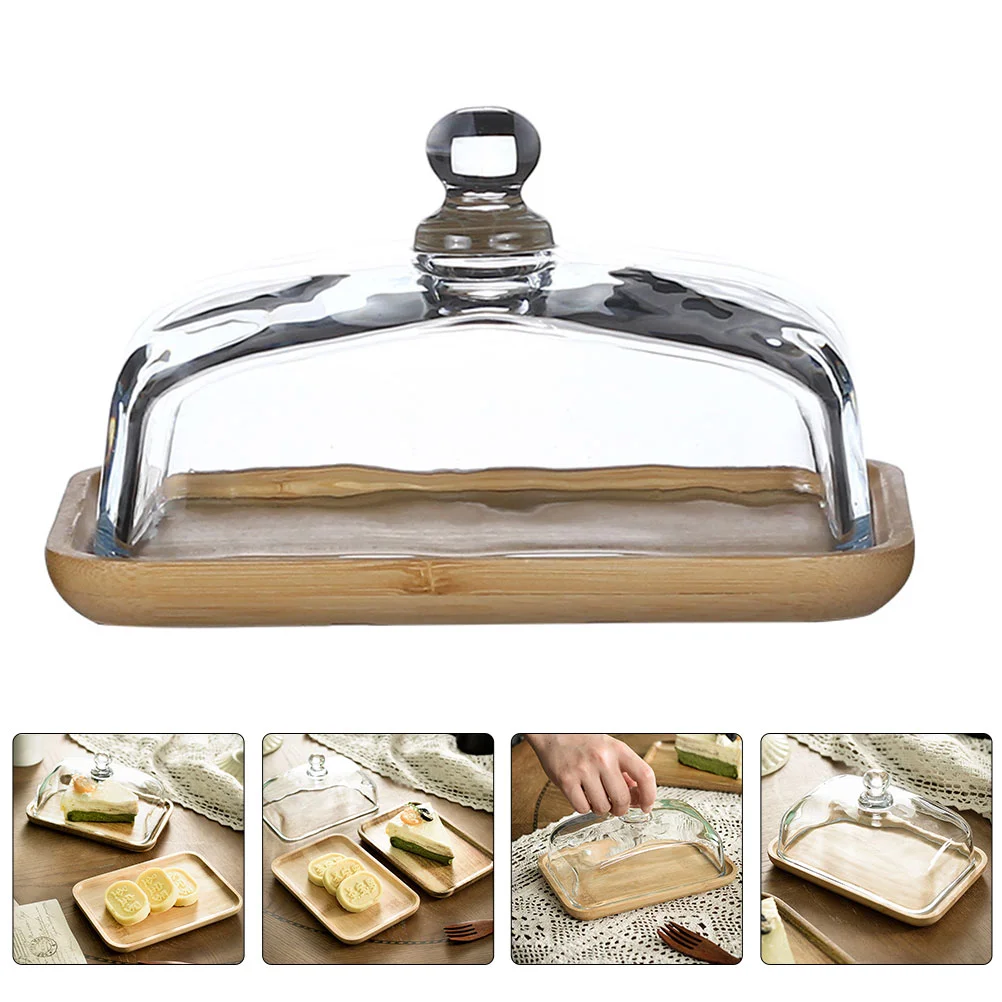 

Cake Dessert Butter Plate Domeplatter Tray Cover Stand Display Dish Glass Serving Server Cheese Cloche Holder Lid Appetizer Wood