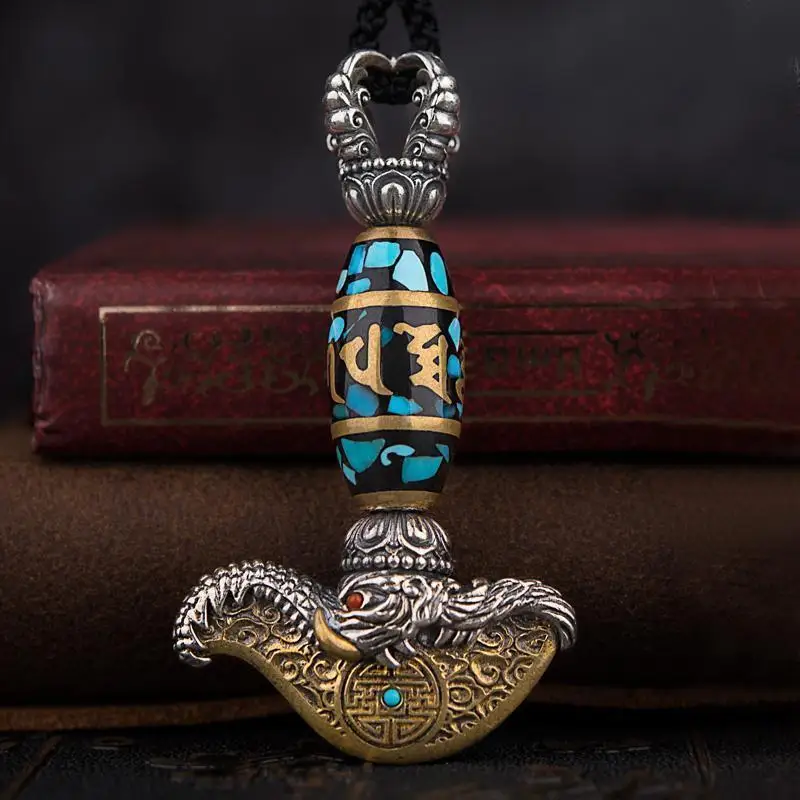 

Новинка подвеска «мантра» с шестью символами ожерелье Dzi вращающийся Тибетский кулон инкрустированные ювелирными изделиями аксессуары