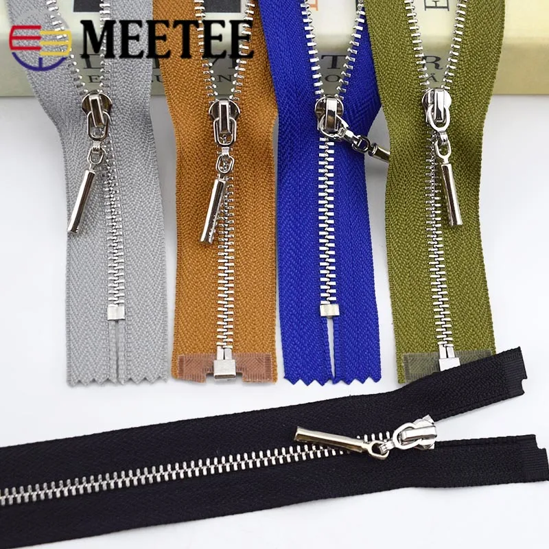 

2/5pcs Meetee 15-70cm Open-End Close-End 3# Metal Zipper Silver Tooth Auto Lock Bag Clothing Zip DIY Garment Sewing Accessories