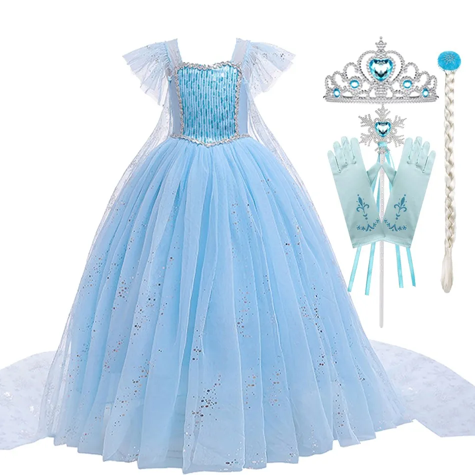 2020 Summer New Elsa Girls Princess Dress Crown Accessories Girls Childrens Clothes Halloween Christmas Evening Dress