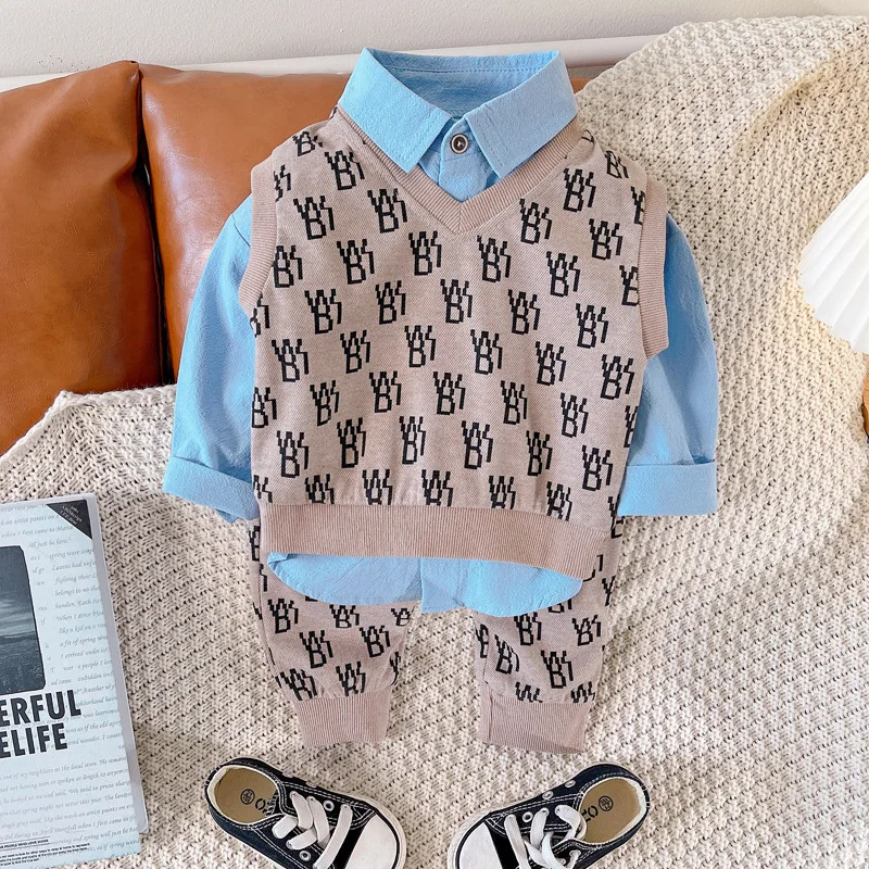 

3 шт./компл., свитер + рубашка + брюки для мальчиков