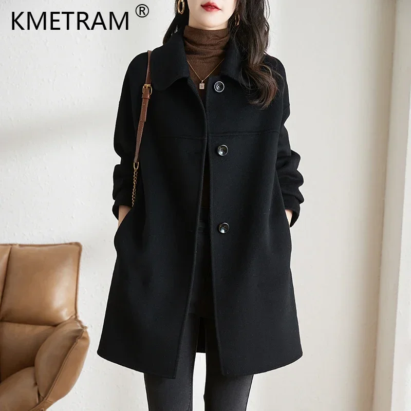 

Элегантные пальто и куртки из 100% шерсти, новинка 2023, осенне-зимняя двухсторонняя шерстяная куртка средней длины, уличная одежда в Корейском стиле