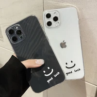 clear couple phone case silicone smiley cover cute capa for iphone 6s 8 7 plus 12 13 pro max mini x xr xsmax 11 good luck shell