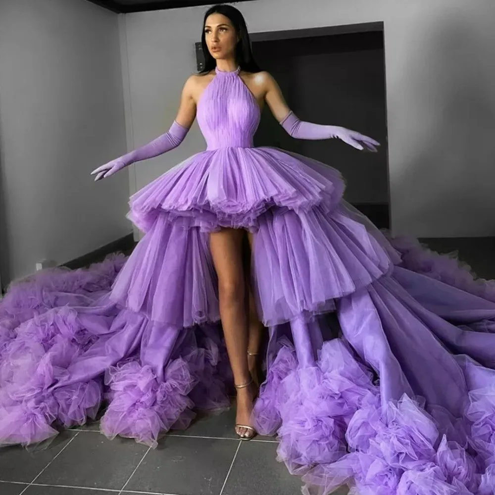 

2022 фиолетовое бальное платье, платья для выпускного, шикарное иллюзионное Многоярусное вечерние нее сексуальное Тюлевое платье с лямкой на...