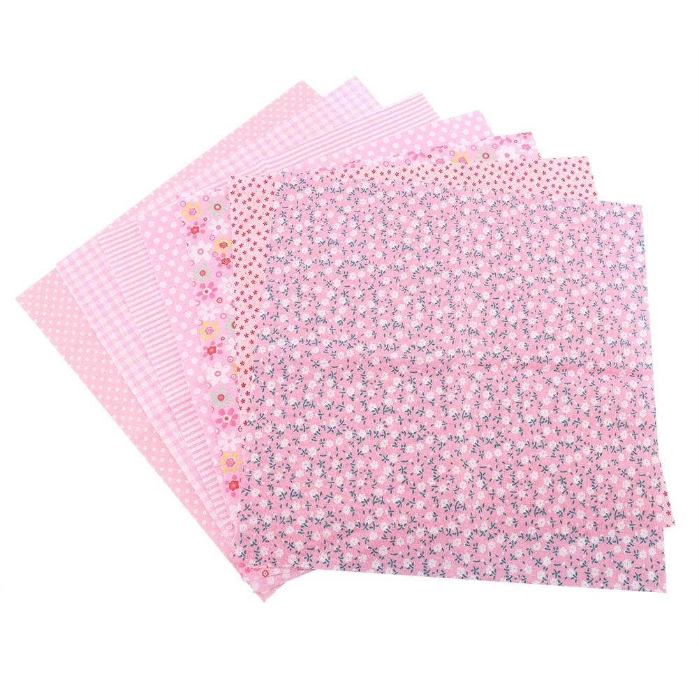 

7pcs Cotton Fabric DIY Assorted Squares Pre Cut Bedding Suite Quarters Bundle Pink 25*25cm