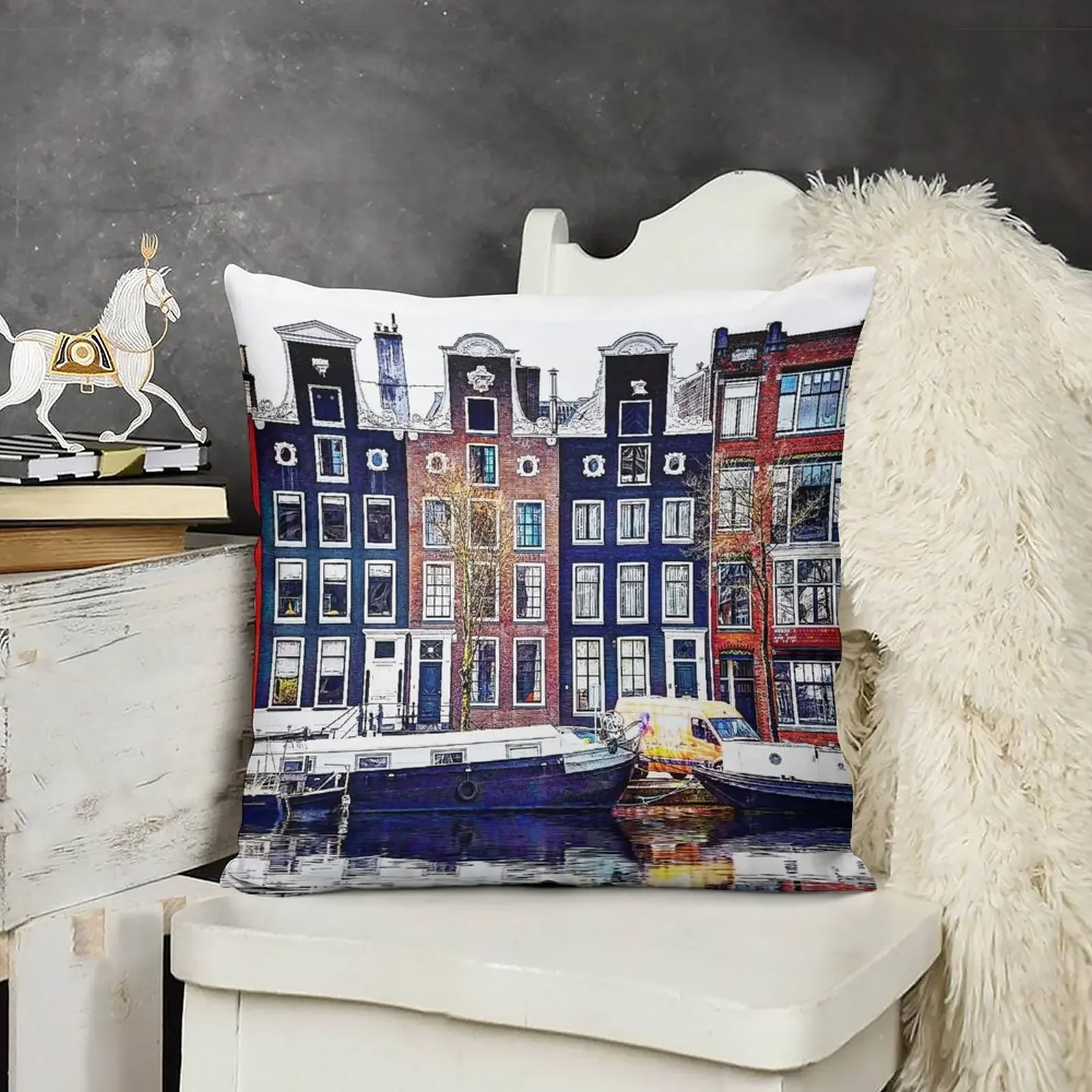 Канальные домики Amstel Amsterdam Нидерланды декоративная подушка наволочка комплект