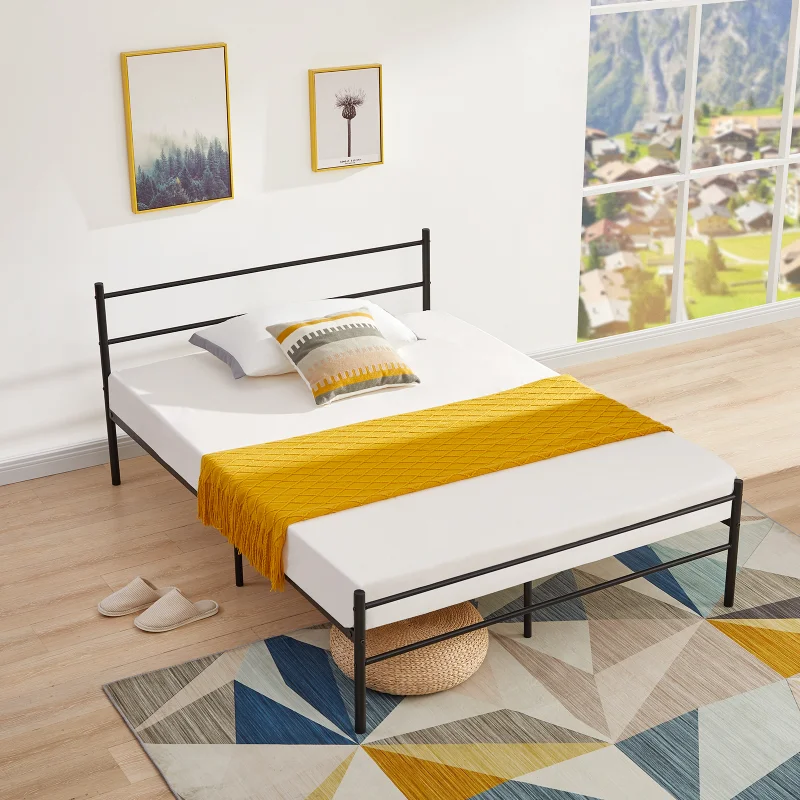 Full Size With Headboard And Footboard Single Platform Mattress Base\ Metal Tube(full Size\  Black)