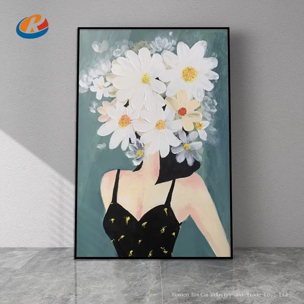 

Абстрактная черно-белая картина маслом в виде девушки с цветами без рамки, ручная работа на холсте, подвесная для гостиной, столовой, Настенная Декорация, искусство