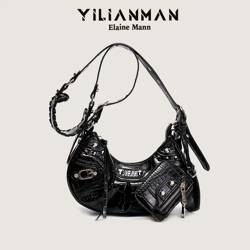 YILIANMAN женская сумка 2023 новая локомотивная сумка для подмышек с заклепками и кисточками 3-в-1 плиссированная сумка через плечо