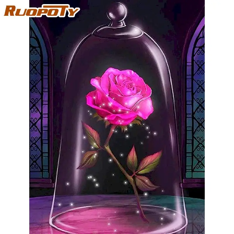 

RUOPOTY DIY Diamond Painting Full Square Rose in Glasscover Diamond Embroidery Cross Stitch Mosaic Home Decor Gift