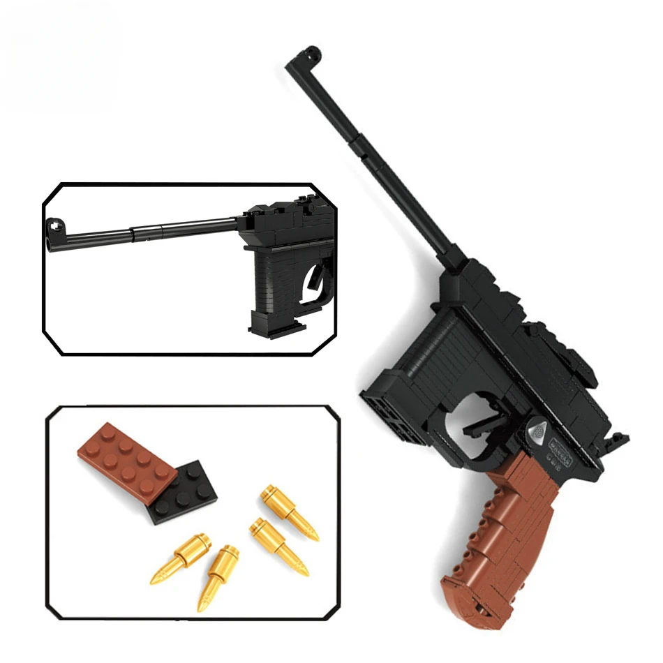 

145pcs Mauser Pistol Super Military Building Blocks Role Playing Classic Assembled Boys Bricks Toys Soft Warhead Gun Model Gift