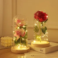 led night light simulation flower glass cover immortal rose ornament creative tanabata valentines day gift immortal rose decor