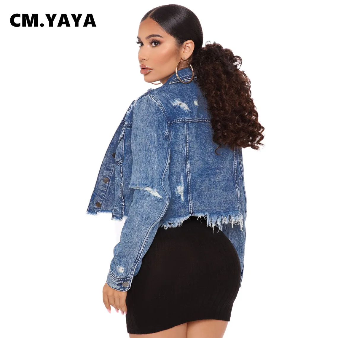 Женское джинсовое пальто CM.YAYA aumumn повседневное с длинными рукавами куртка