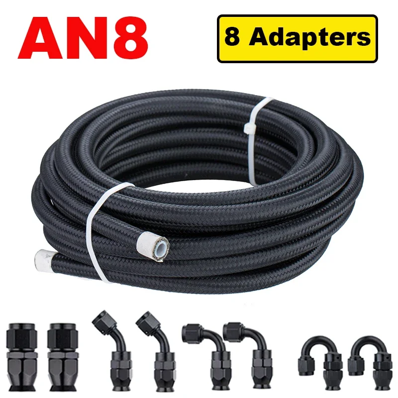 

5 м 16 футов An4 An6 An8 E85 трубка нейлон нержавеющая сталь плетеная PTFE черная Автомобильная топливная линия фитинги Комплект с 8 шт. поворотных шлангов