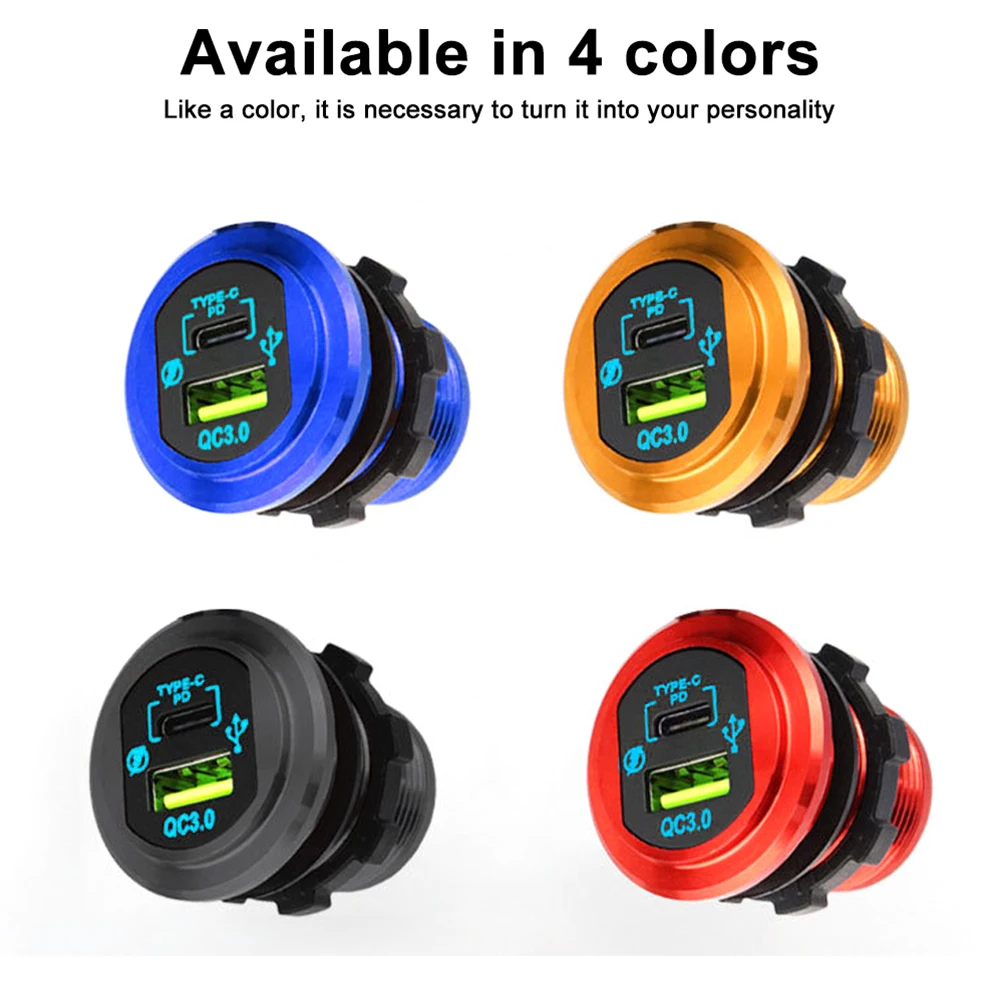 

PD Type C/QC 3.0 USB Auto Charger Car Charger Adapter With Switch Socket Power Outlet Waterproof For Truck Boat RV Motorcycle