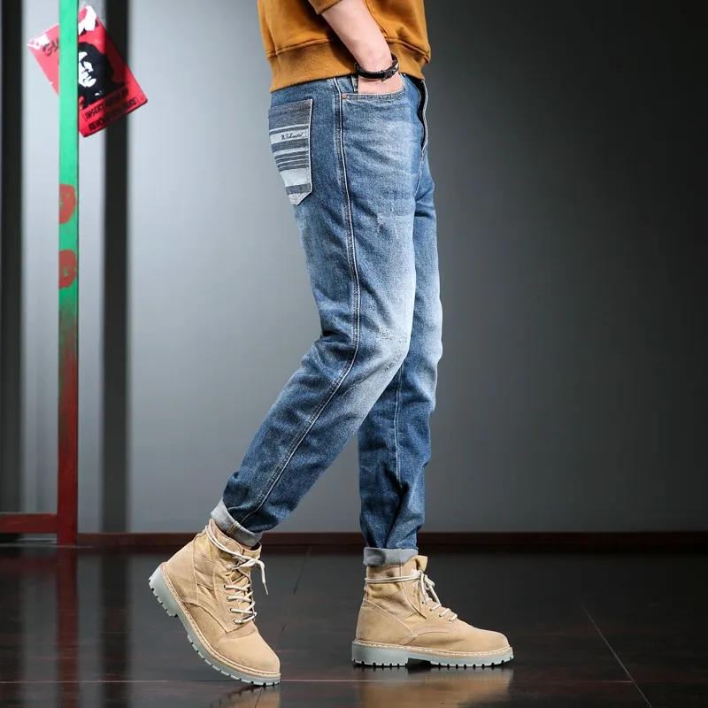 2022 Fashion Jeans Men Casual Pencil Pants Cotton Straight Jean Korean Style Streetwear Blue Denim Trousers