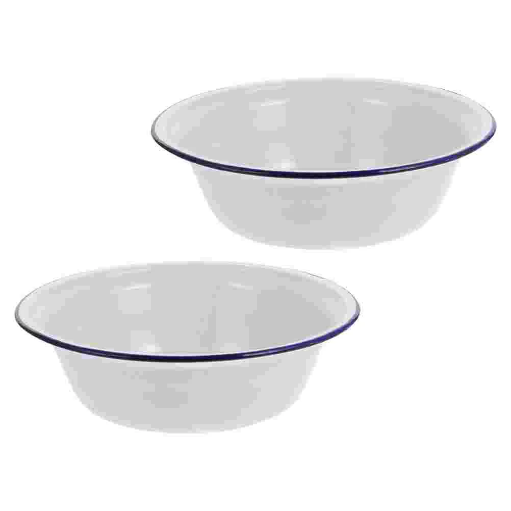 

Enamel Bowl Bowls Soup Basin Enamelware Serving Salad Mixing Plates Cereal Round Fruit Vintage Large Metal Pasta Dishes Tray