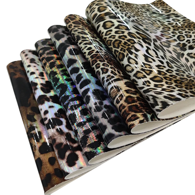 

46*135CM Leopard Printed Mirror Reflective PU Artificial Synthetic Leather Fabric Sheet for Making Cover/Craft/Decorative
