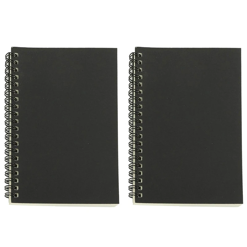 

2X Retro Kraft Coil Sketch Sketchbooks Blank Notebook Creative Notebook School Stationery(Black And White)
