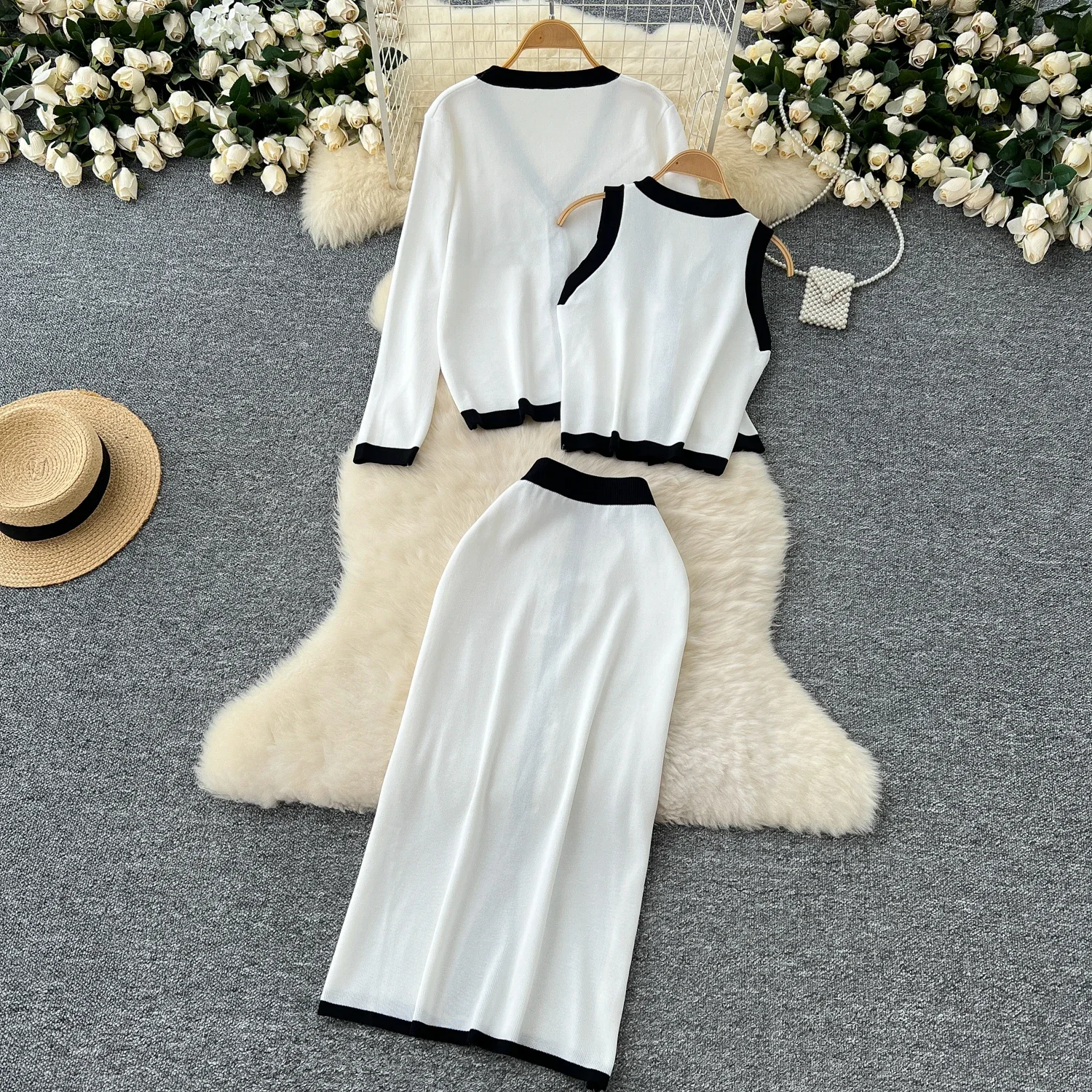 Шикарные комплекты из трех предметов милая жилетка в стиле пэчворк с V-образным